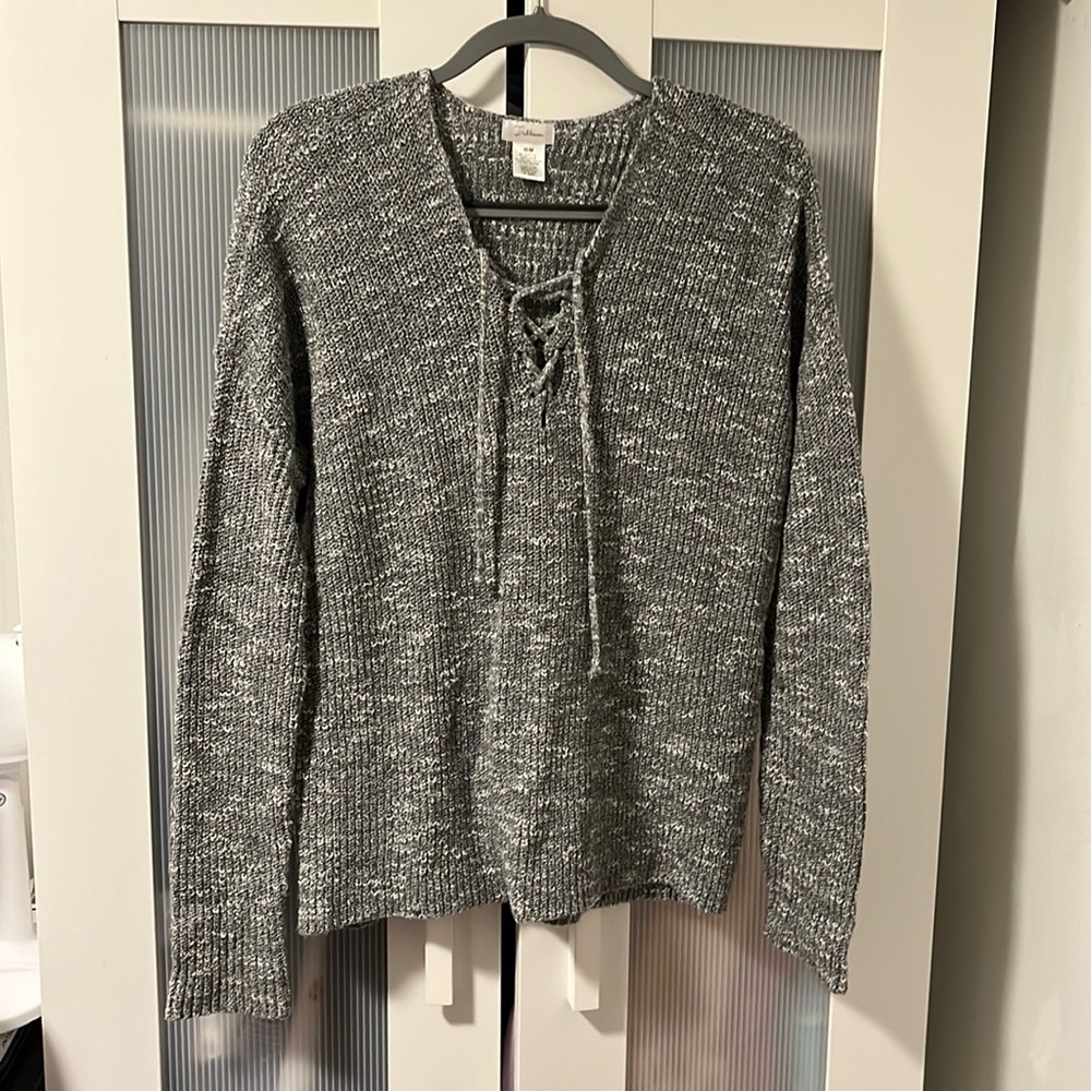 Lace Up Grey Sweater